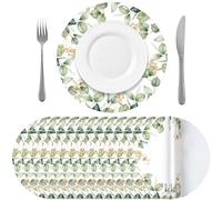 100 Pack Round Paper Placemats Eucalyptus Leaves Wedding Paper Mats 12 Inch Sage Green Summer Disposable Round Table Mats for Dining Table Kitchen Rustic Wedding Baby Shower Birthday Party Supplies