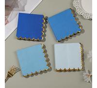 100 Pack Scalloped Edges Party Napkins, 5 x 5 Inch Gradient Color Paper Napkins Hand Towels Cocktail Napkins for Wedding Birthday Party Bridal Anniversary (Blue with Golden Edge)