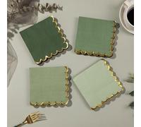 100 Pack Scalloped Edges Party Napkins, 5 x 5 Inch Gradient Color Paper Napkins Hand Towels Cocktail Napkins for Wedding Birthday Party Bridal Anniversary (Green with Golden Edge)