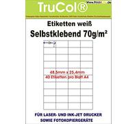 100 Pack self-adhesive white labels 48.5x25.4 on the DIN A4 25 1000 Sheets DIN A4 70 g/m² Suitable for Inkjet Printers, Laser Printers and Copiers. 25 Blatt / 1000 Etiketten