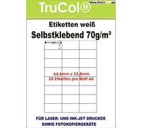 100 Pack self-adhesive white labels 64,6x33,8 on the DIN A4 25 1000 Sheets DIN A4 70 g/m² Suitable for Inkjet Printers, Laser Printers and Copiers. 100 Blatt / 2400 Etiketten