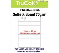 100 Pack self-adhesive white labels 70x41 on the DIN A4 25 1000 Sheets DIN A4 70 g/m² Suitable for Inkjet Printers, Laser Printers and Copiers. 100 Blatt / 2100 Etiketten