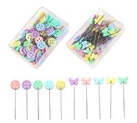 100-Pack Sewing Pins With Storage Box - Flat Head, Flower Button, Colorful Head Pins for Tailoring, Crafts, DIY Projects