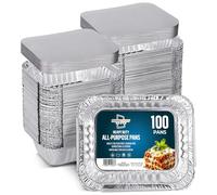100 Pack Small Aluminium Foil Food Trays with Lids 450ml No.2 | Takeout Pans 14.5 x 12 x 4.5 cm by Readysteadyserve