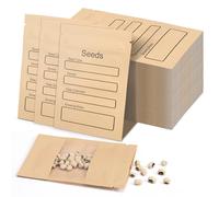 100 Pack Small Resealable Seed Envelopes with Clear Window, 3.15 x 4.72 Inch Brown Kraft Paper Seed Packets Envelopes with Preprinted Seed Collecting Template for Seed Storage, Seed Organizer