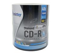 100 Pack Smartbuy Diamond CD-R 48X 700mb/80min White Inkjet Hub Printable Top with Silver Diamond Bottom Blank Data Recordable Disc