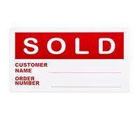 100 Pack Sold Stickers Labels 50mm x 25mm White & Red Write On Retail Labels for Customer Name & Order Number