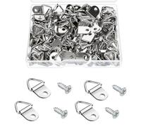 100 Pack Steel Picture Hangers with 100pcs 8mm Screws, Small Triangle Ring, Light Duty D Rings for Clock, Decoration, Mirror, Paintings, Artwork Picture Frame (Silver)