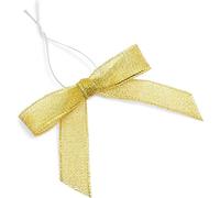 100-Pack Twist Tie Bows, Metallic Gold Pre-Tied Satin Ribbon for Gift Wrapping Bags Boxes, Party Favours, Baked Goods, Crafts, Mini Bow Ties for Hair Decorations (7.6x6.4 cm)