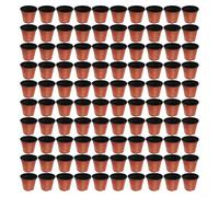 100 Pack Two-Color Plastic Flower Pots Round Transplant Containers with Drainage Holes for Cuttings, Herbs, Succulents - Red and Black (120#)