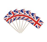 100 Pack UK Toothpick Flags, Small Mini British Union Jack Flag Toothpicks Cocktail Picks with Wooden Sticks, Cupcake Toppers for Food Party Decoration Celebration and Events