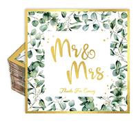 100 Pack Wedding Napkins 6.5 Inch Greenery Foil Gold Mr & Mrs Luncheon Napkins Eucalyptus Leaves Disposable Decorative Dinner Paper Napkins for Bridal Shower Engagement Wedding Party