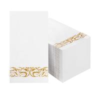 100 Pack White Gold Napkins Disposable,3-Ply Dinner Paper Napkins,Super Soft Table Serviettes for Entertaining Guests, Kitchen, Dinner, Party, Wedding or Event,40x33cm