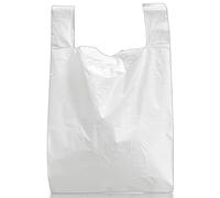 100 Pack White Plastic Carrier Bags with Handles - Standard Retail Size 11x17x21" Medium Duty 22Mu Plastic Bags - Shopping Gift Boutique Supermarket Cash N Carry Market Stall