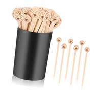 100 Pack Wood Stir Sticks, Round Head with Holder | Round Ended Design, Wood Texture for Professional and Home, Beverage Mixer, Suitable for Hot and Cold Drinks