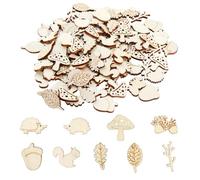 100 Pack Wooden Animal Plant Craft Shapes Unfinished Craft Cutouts Squirrel, Mushrooms, Leaves, Hedgehog Craft Shapes for Kids DIY Scrapbooking, Card Making, Christmas Decor & Party Embellishments