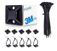 100 Pack Zip Tie Adhesive Mounts Self Adhesive Cable Tie Base Holders with Multi-Purpose Cable Tie (Black)