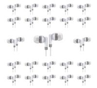 100 Packs Earbuds Bulk Classroom Headphones White Student Headsets Class Set Wired Earphones Individually Bagged for School Airplanes Hospital Church