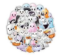 100 Packs Halloween Ghost Stickers, Cute Ghost Stickers, Kawai Halloween Decorative Stickers, Waterproof Horror Stickers, Halloween Stickers for Children Teens Adults Travel Case, Laptop,Calendars