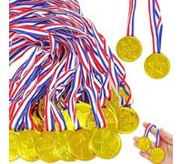 100 Packs Winner Medals for Kids, Gold Plastic Medals Kids Golden Winner Awards Medals for Children's Sports Meeting, Award Ceremony