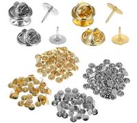 100 Pairs Butterfly Pin Backs, Metal Locking Clutches for Crafts | 50 Gold and 50 Nickel Pieces, Polished Finish, Reusable for Lapel Badges, Shirts, Uniforms or Wedding Attire