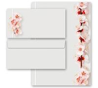 100-pc. Complete Motif Letter Paper-Set Cherry Blossoms 50 Sheets of Stationery Paper + 50 Matching envelopes DIN Long windowless