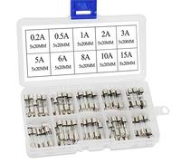 100 Pcs 10 Values Fast blow Glass Fuses Assortment Kit 5x20mm 250V Quick Blow Glass Tube Fuse 0.2A 0.5A 1A 2A 3A 5A 6A 8A 10A 15A Fast-blow Glass Fuses Assorted Kits