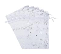 100 Pcs 10 x 15cm Christmas Drawstring Organza Bags Small Mesh Gift Pouches Snowflake Present Bags Glitter Xmas Candy Bags Sheer Jewelry Pouch for Treats Goodies White