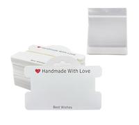 100 Pcs 10 x 7.2 cm Handmade with Love Bracelet Cards Hanging Jewelry Packaging Cards Hair Pin Display Card Hair Tie Card with Self Sealing Jewelry Bags White
