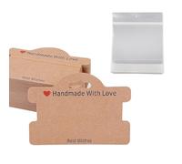100 Pcs 10 x 7.2 cm Handmade with Love Bracelet Cards Hanging Jewelry Packaging Cards Hair Pin Display Card Hair Tie Card with Self Sealing Jewelry Bags Brown