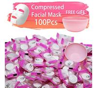 (100 pcs) - 100 pcs Compressed Facial Mask Sheet Beauty DIY Disposable Mask Paper Natural Cotton Skin Care Wrapped Masks Normal Thick,Get a Small Mask Bowl Free