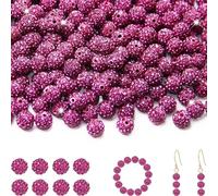 100 Pcs 10mm Rhinestone Beads for Jewelry Making, Rose Red Shiny Round Shamballa Disco Baseball Necklace Beads Sparkle Crystal Clay Pave Rhinestones Bead for DIY Bracelet Earring Craft Making Supplies