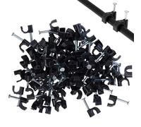 100 PCS 10mm Round Cable Clips, Wire Clips Round, Cable Tacks Wire Tidy Clips Management Cable Tidy Clips Electrical Cable Wall Clips Tacks Holder Cable Pins Clip with Steel Nail (Black)