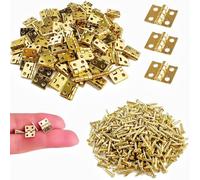 100 Pcs 10x8mm Mini Brass Box Hinges Anti Tarnish Folding Butt Hinges with 400 Screws Low Profile Craft Ironmongery for Jewellery Wooden Boxes Dollhouse Miniature Furniture DIY Projects (Golden)
