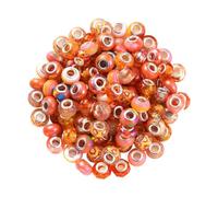 100 Pcs 14 mm Assorted Large Hole European Beads Big Lampwork Spacer Beads Glitter Jewelry Making Bead Fairy Garden Bead Rhinestone Craft Beads for Bracelet Necklace Orange