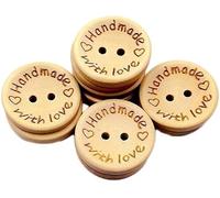 100 Pcs 15mm Love Wooden Button with Handmade Round 2 Holes Wood Buttons Sewing Letter Love Scrapbooking for DIY Home Wedding Sewing Decor, Useful and Attractive
