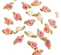 100 Pcs 15mm Multicoloured Mini Rose Flowers Satin Ribbon Bows Appliques DIY Sewing Craft Accessories Wedding Bride Gift Decoration, Fabric Ribbons, Ribbons, Decorations
