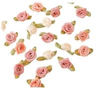 100 Pcs 15mm Multicoloured Mini Rose Flowers Satin Ribbon Bows Appliques DIY Sewing Craft Accessories Wedding Bride Gift Decoration, Fabric Ribbons