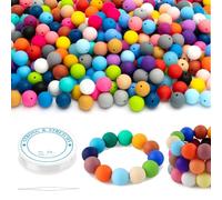 100 Pcs 15mm Silicone Beads - with Nylon Rope, Bead Needles, for Bracelet DlY Necklace Crafts Bead Keychain Making
