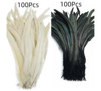 100 Pcs 25-45 Cm Rooster Tail Feathers DIY Sewing Clothing Accessories White Feather Wedding Decor White Black-200Pcs 40-45CM