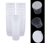 100 Pcs 30ml Plastic Clear Graduated Cups with Cover,Transparent Scale Cups Clear Measuring Cups for Medication Measuring, Resin Mixing, Mouthwash etc.