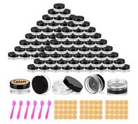 100 pcs 3g Round Clear Sample Containers Plastic Mini Sample Jars with Lids for Creams, Powders, Glitters, 3ml Lip Balm Containers with Spatulas Labels