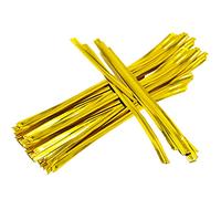 100 Pcs 4 Inches Metallic Twist Ties Reusable Bag Ties Plastic Bread Twist Ties for Candy Bags, Coffee Bags, Snacks, Cake Pops, Party Supplies(Gold)