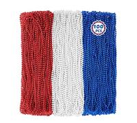 100 PCS 4th of July Beads, 33" Patriotic Beads Necklaces Bulk, Red White Blue Necklace Bulk, Independence Day Party Parade Throw Accessories Set for Memorial Day Fourth of July Party Supplies