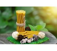 100 pcs 5.8mm Pure 100% Beeswax Taper Candles - Yellow, 15cm, 3.9g Drippless, Smokeless, Cotton Wick, 400g Pack for Spiritual & Meditation