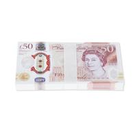 100 PCS £50 Prop Money, Plastic Fake Money Stacks Educational Toys for 3+ Year Olds, 5000 Pound Bills for Advertising, Pranks, Birthday Party and Play Board Games (With "Copy" Watermark)