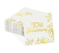 100 Pcs 50th Anniversary Paper Napkins 3 Ply Gold Foil 50th Wedding Anniversary Disposable Absorbent Hand Towels White Gold Guest Napkins for Men Women Wedding Party Decorations