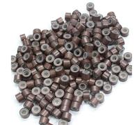 100 Pcs 5mm Silicone Lined Links Beads, Nano Beads Hairs Extension, Linkies for Bonding Human Hair, for Hairs Feather Extensions, Women and Men (Brown)