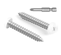 100 PCS #6 x 1 White Head Sheet Metal Screws, Pan Head Phillips Fast Self Tapping Screws, Carbon Steel Round Head Wood Screws, Screwdriver Bit Included