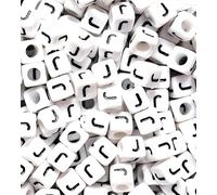 100 pcs 6mm White Cube Letter Alphabet Acrylic Beads Single & Mixed Letters (J)